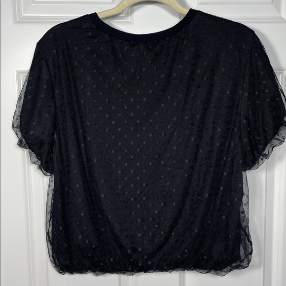 Anthropologie Dolan Mesh Dot Short Sleeve Bubble Top Size Large Black Crewneck - Picture 12 of 17